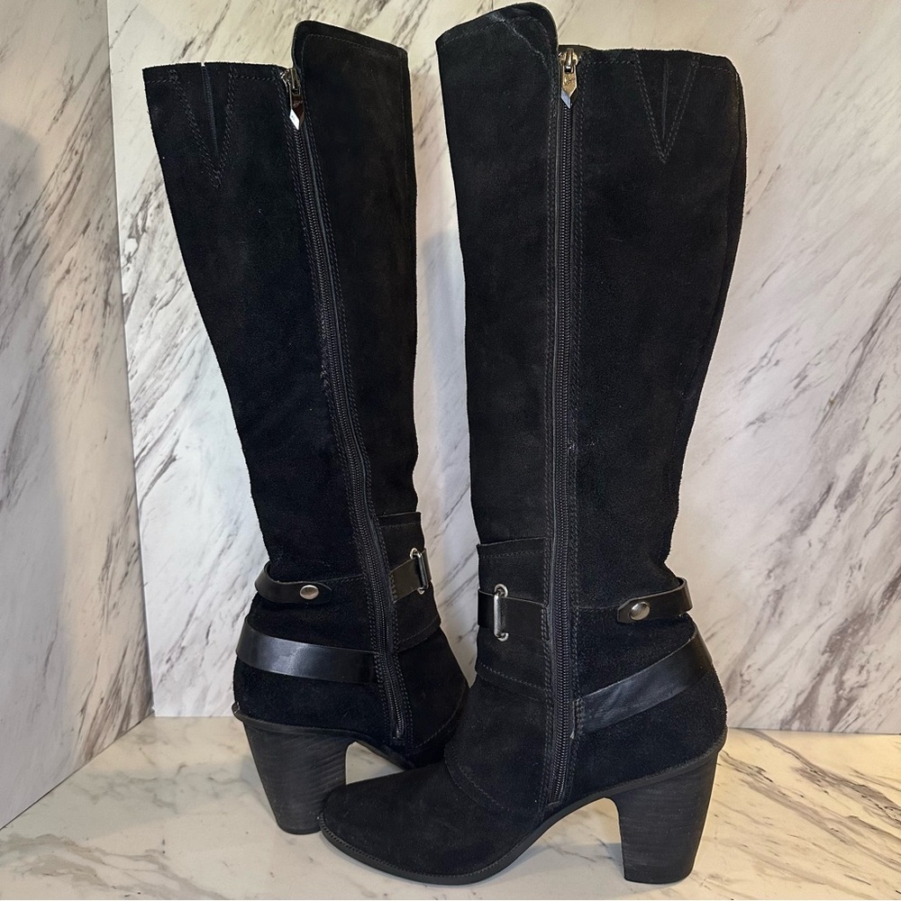 Fergie "Dune" Black Suede Knee-High Boots - Size 9.5 (Fits Size 9-8.5)